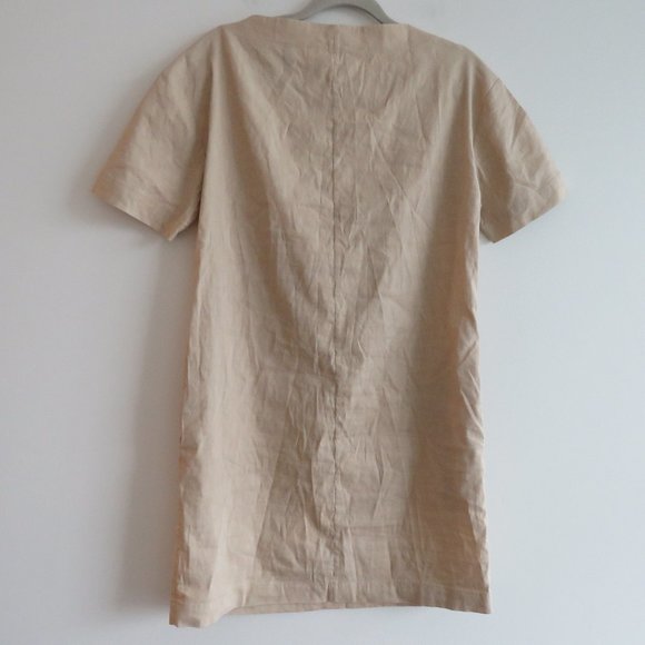 THEORY Organic Crunch Linen Belted Shift Dress Light Wheat Sz 00 *Belt missing* - Picture 10 of 16